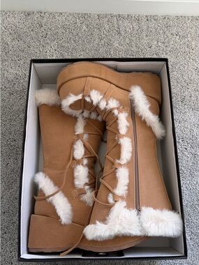 Dolls Kill Tan Lace-Up “Demonia” Platform Boots